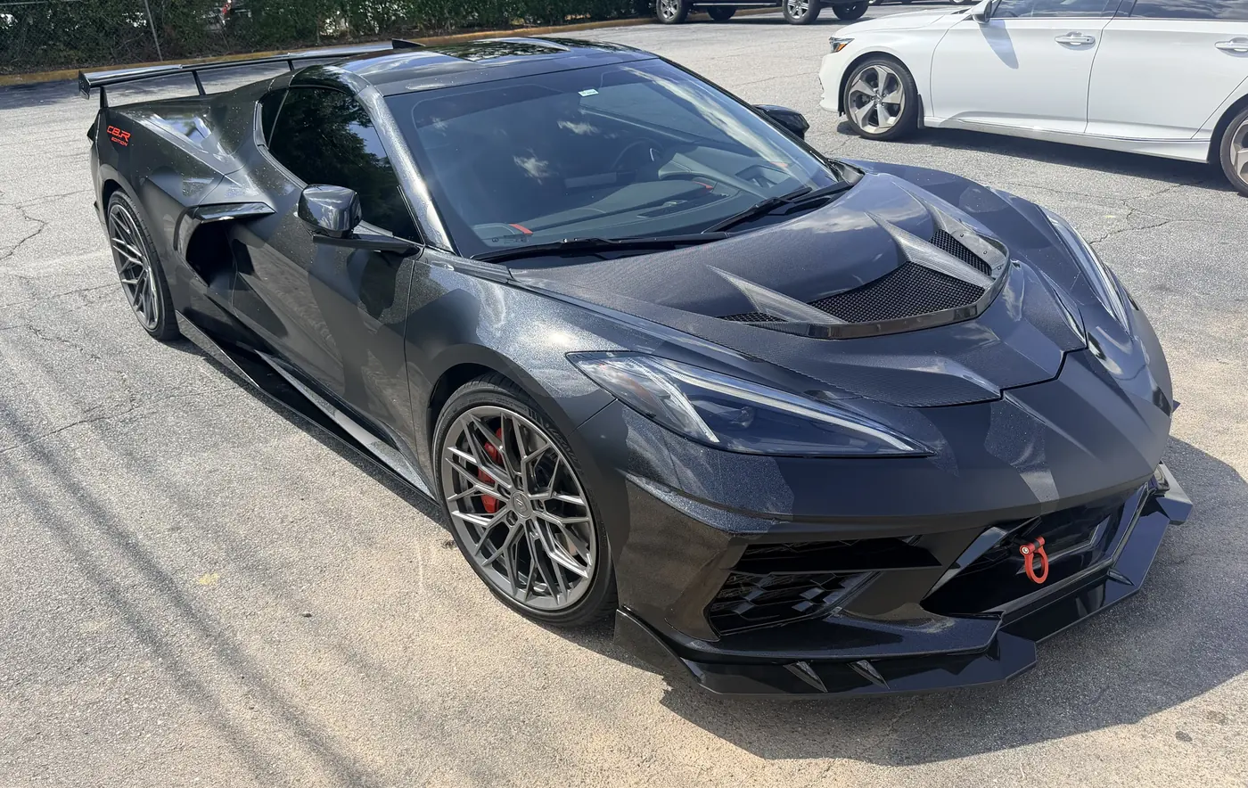 C8 Corvette with a gray camo wrap